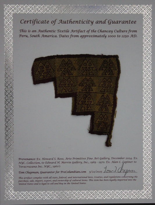 Authentic Pre Columbian Artifact Frameable Textile Border Chancay Peru COA 21